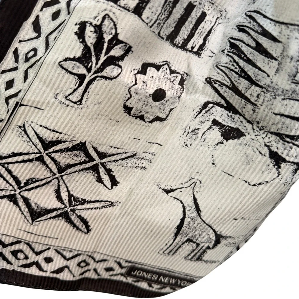 Jones New York Silk Scarf Brown Cream Giraffe Woodblock Print Ribbed 10x52